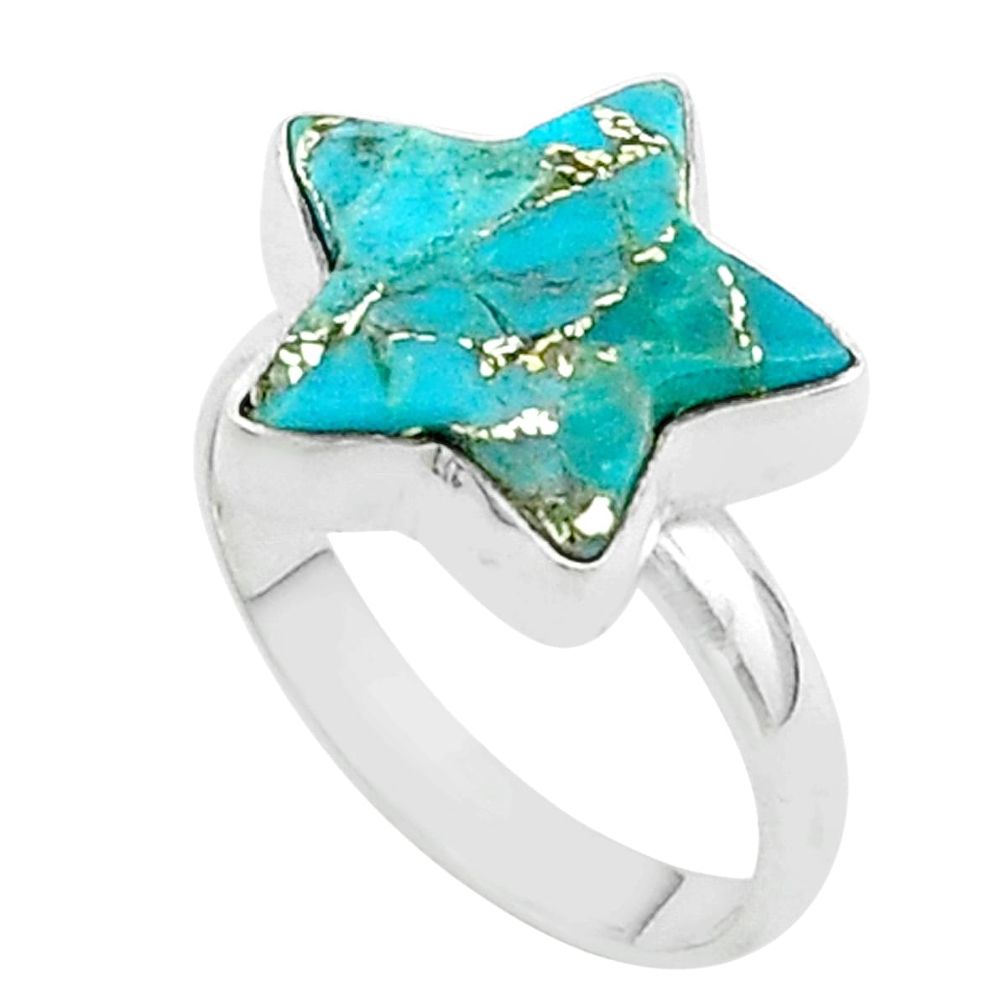 5.63cts star blue copper turquoise 925 sterling silver ring size 7 t50584