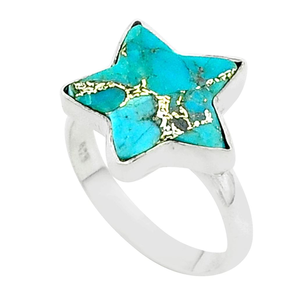 5.43cts star blue copper turquoise 925 sterling silver ring size 7 t50594