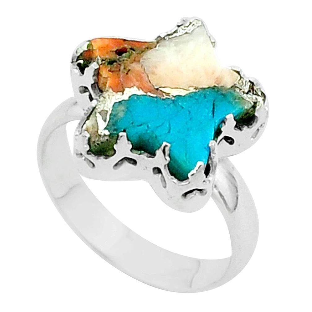 6.72cts star blue spiny oyster arizona turquoise 925 silver ring size 7 t50572