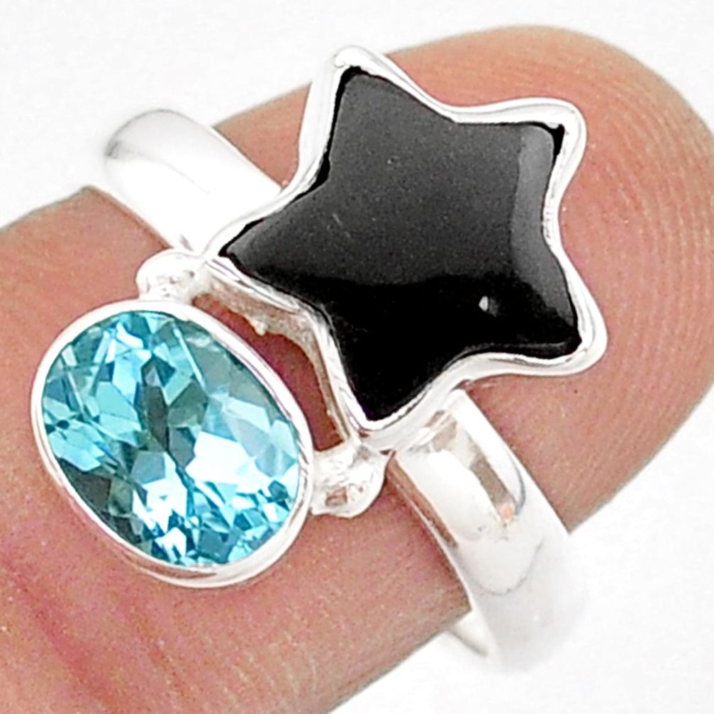 7.24cts star natural black onyx topaz 925 sterling silver ring size 8 t63233