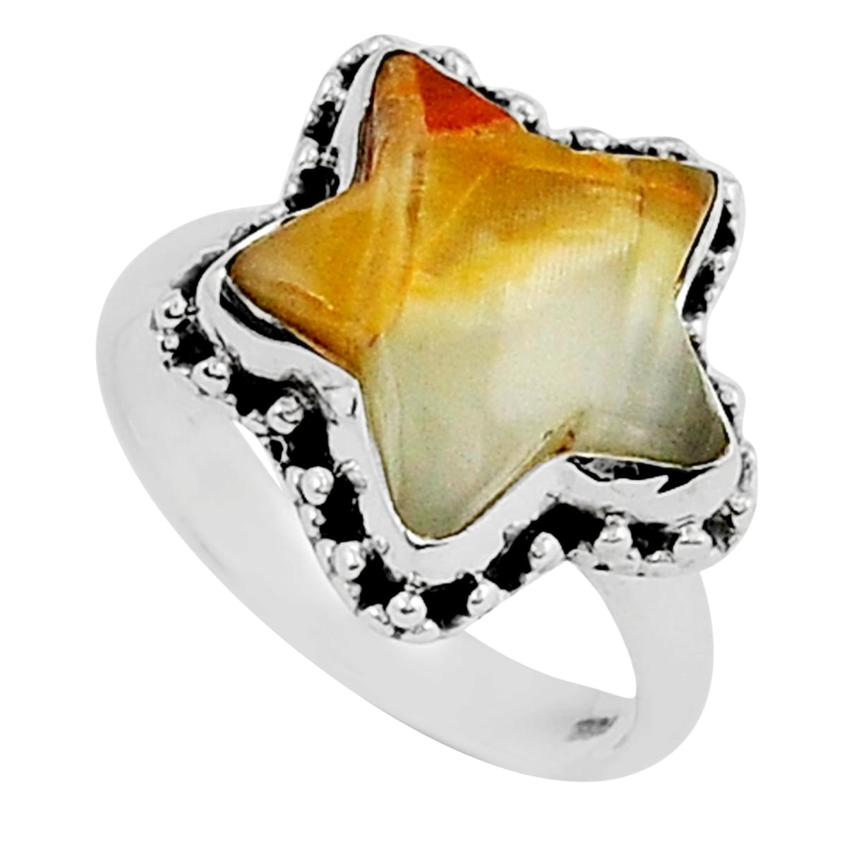 Star Natural Orange Botswana Agate 925 Silver Ring Y24817 Gemexi