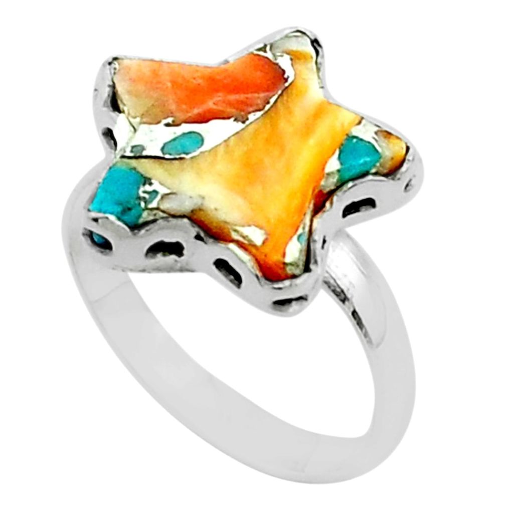 6.50cts star spiny oyster arizona turquoise 925 silver ring size 8 t50516