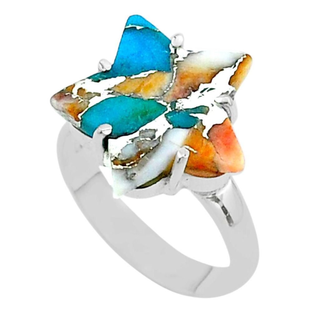 6.70cts star spiny oyster arizona turquoise 925 silver ring size 8 t50552