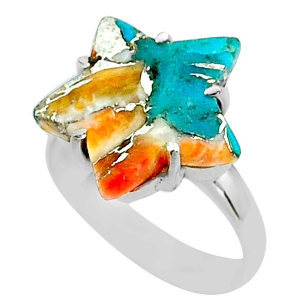 6.42cts star spiny oyster arizona turquoise 925 silver ring size 8 t50558