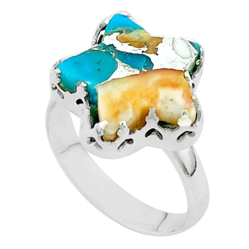7.30cts star spiny oyster arizona turquoise 925 silver ring size 8 t50566