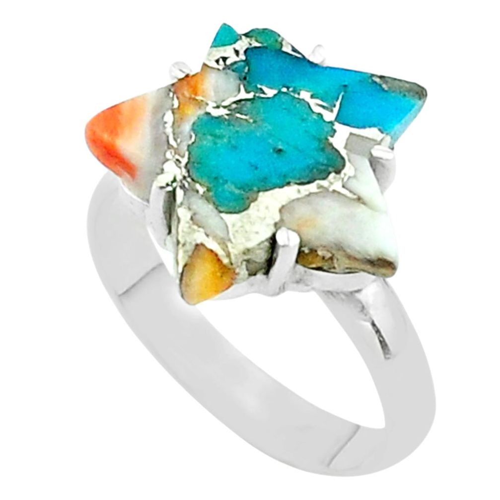 7.29cts star spiny oyster arizona turquoise 925 silver ring size 8.5 t50546