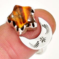 4.80cts star with moon brown tiger's eye silver adjustable ring size 8.5 y4671