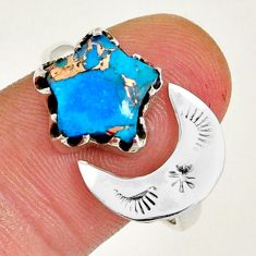 4.95cts star with moon copper turquoise 925 silver adjustable ring size 8 y4686