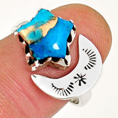 4.95cts star with moon copper turquoise 925 silver adjustable ring size 8 y4694
