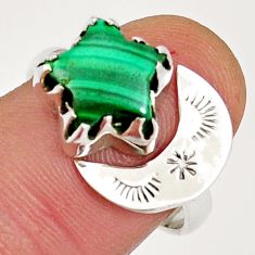 4.71cts star with moon natural malachite 925 silver adjustable ring size 8 y4663
