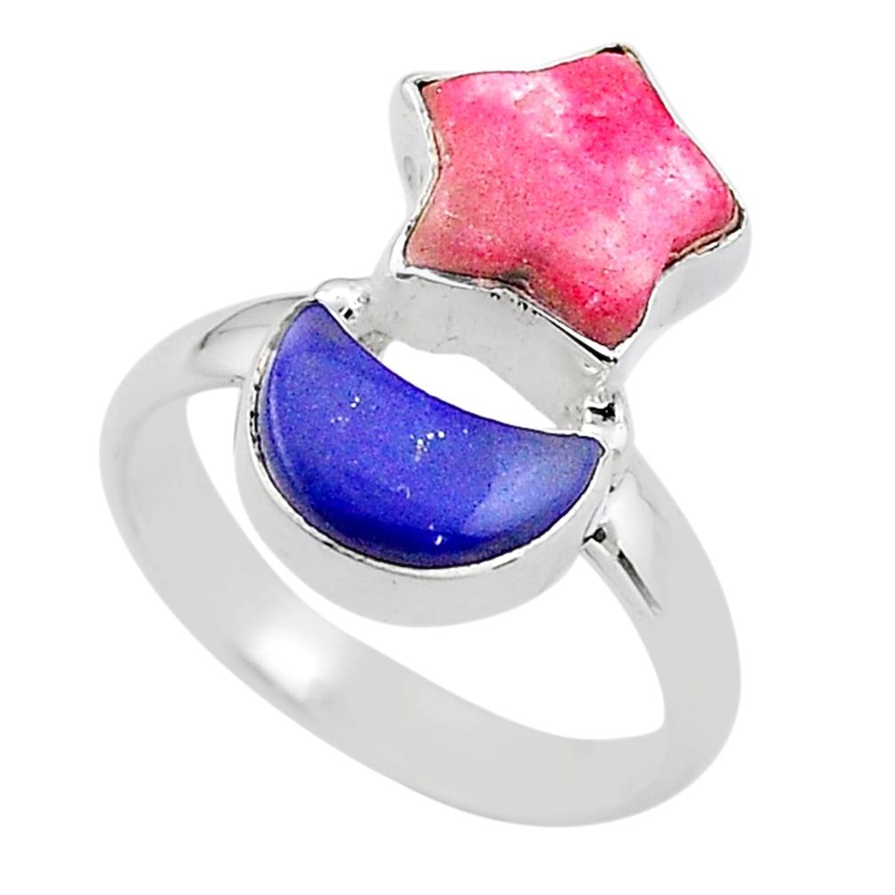 8.73cts star with moon natural thulite lapis lazuli silver ring size 8 t68892