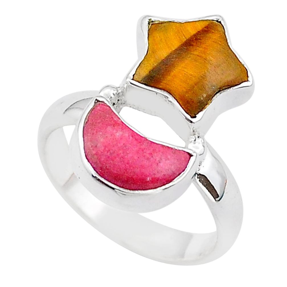8.73cts star with moon natural tiger's eye thulite 925 silver ring size 7 t68875