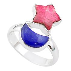 9.57cts star with moon pink thulite lapis lazuli 925 silver ring size 8 t68874