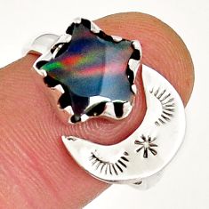 3.59cts star with moon volcano aurora opal silver adjustable ring size 7 y4691