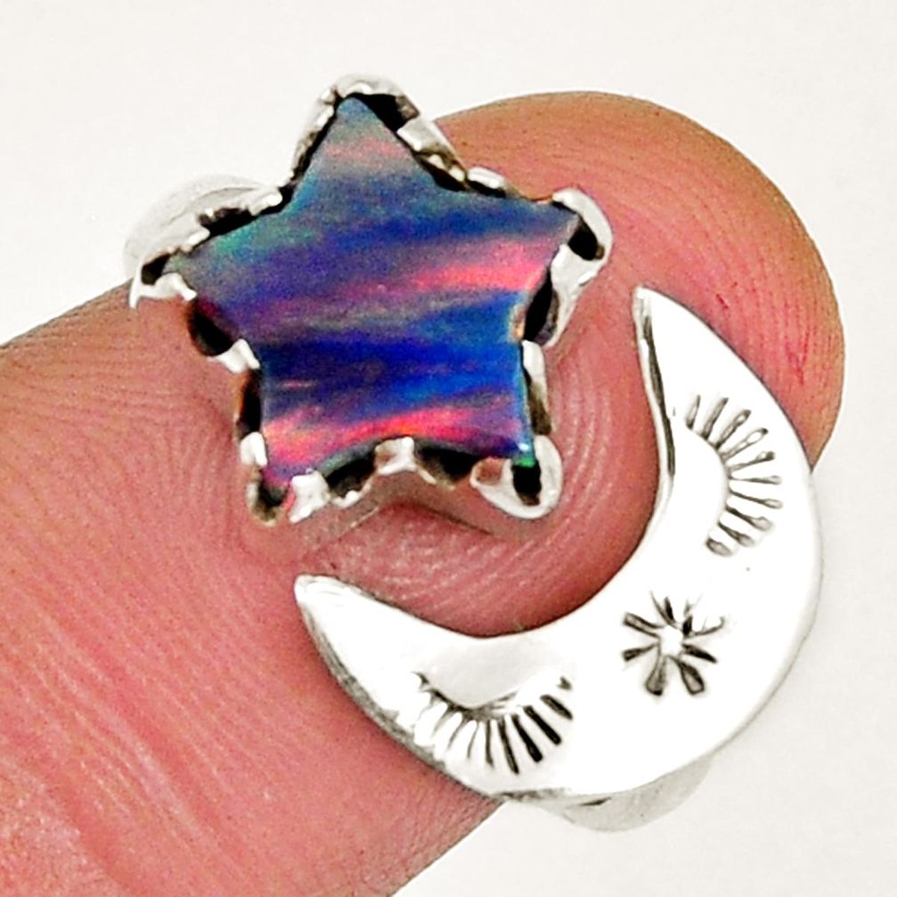 3.58cts star with moon volcano aurora opal silver adjustable ring size 8 y4692