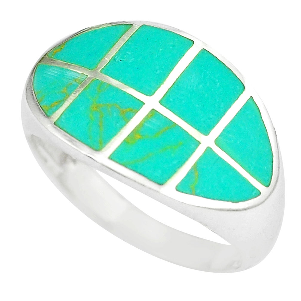 LAB Sterling silver 5.89gms fine green turquoise enamel ring size 9 a88579 c13359