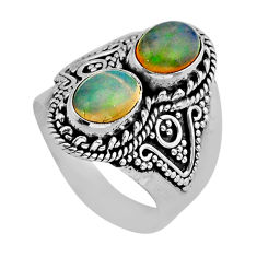 Sterling silver 4.38cts natural multi color ethiopian opal ring size 8 y79327