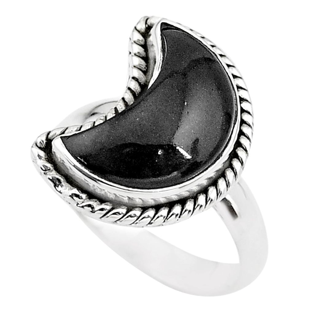 Sterling silver 6.10cts moon natural black onyx fancy ring size 7 t22156