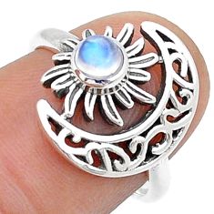 0.48cts sun with moon natural rainbow moonstone silver ring size 6.5 u75630