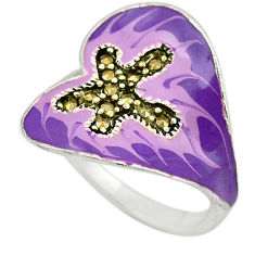 Swiss marcasite enamel 925 sterling silver heart ring size 8 c18409