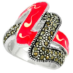 Swiss marcasite enamel 925 sterling silver ring jewelry size 6.5 c18526