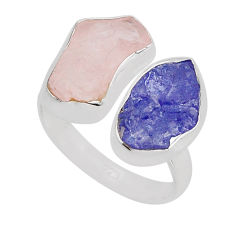 8.37cts tanzanite rose quartz rough 925 silver adjustable ring size 7.5 y93930