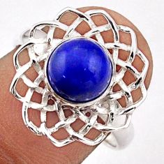 3.08cts torus yantra natural blue lapis lazuli round silver ring size 8 t90569