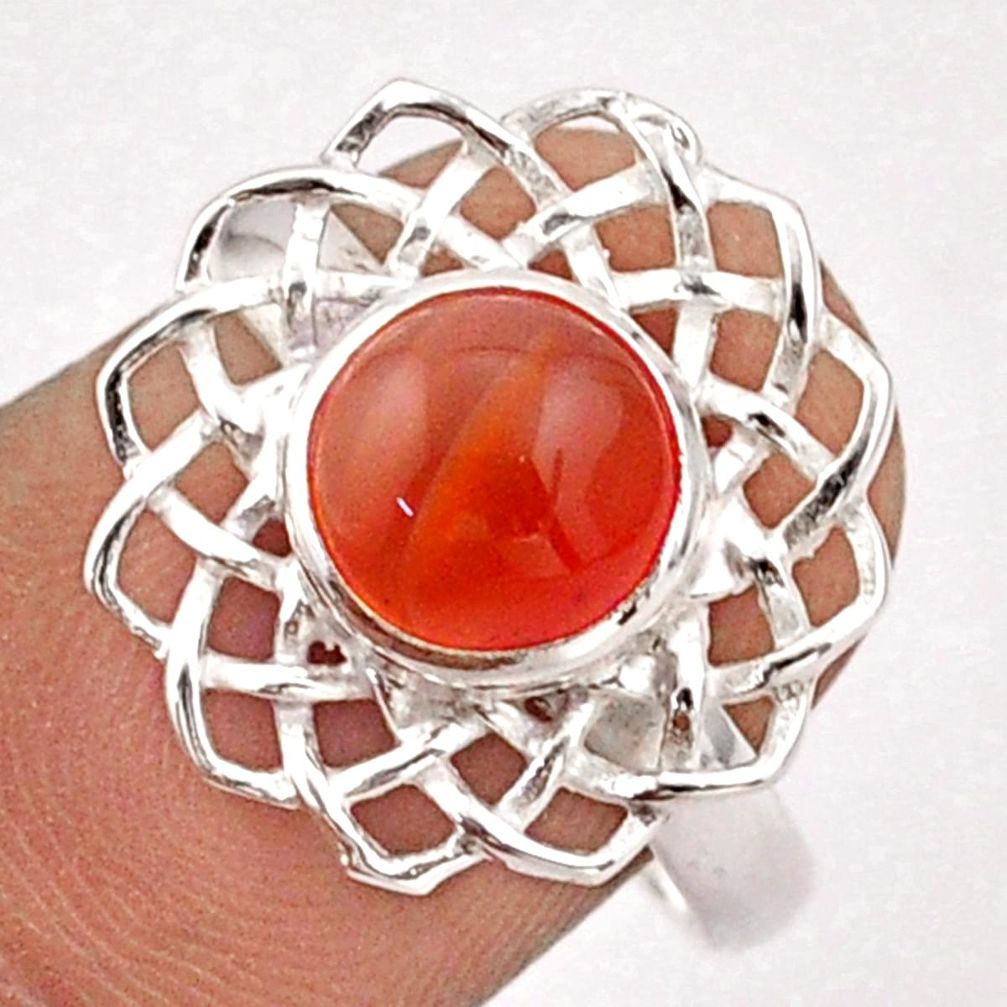 3.50cts torus yantra natural orange cornelian 925 silver ring size 8 t90572