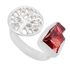 4.88cts tree of life red garnet rough 925 silver adjustable ring size 6.5 y88346