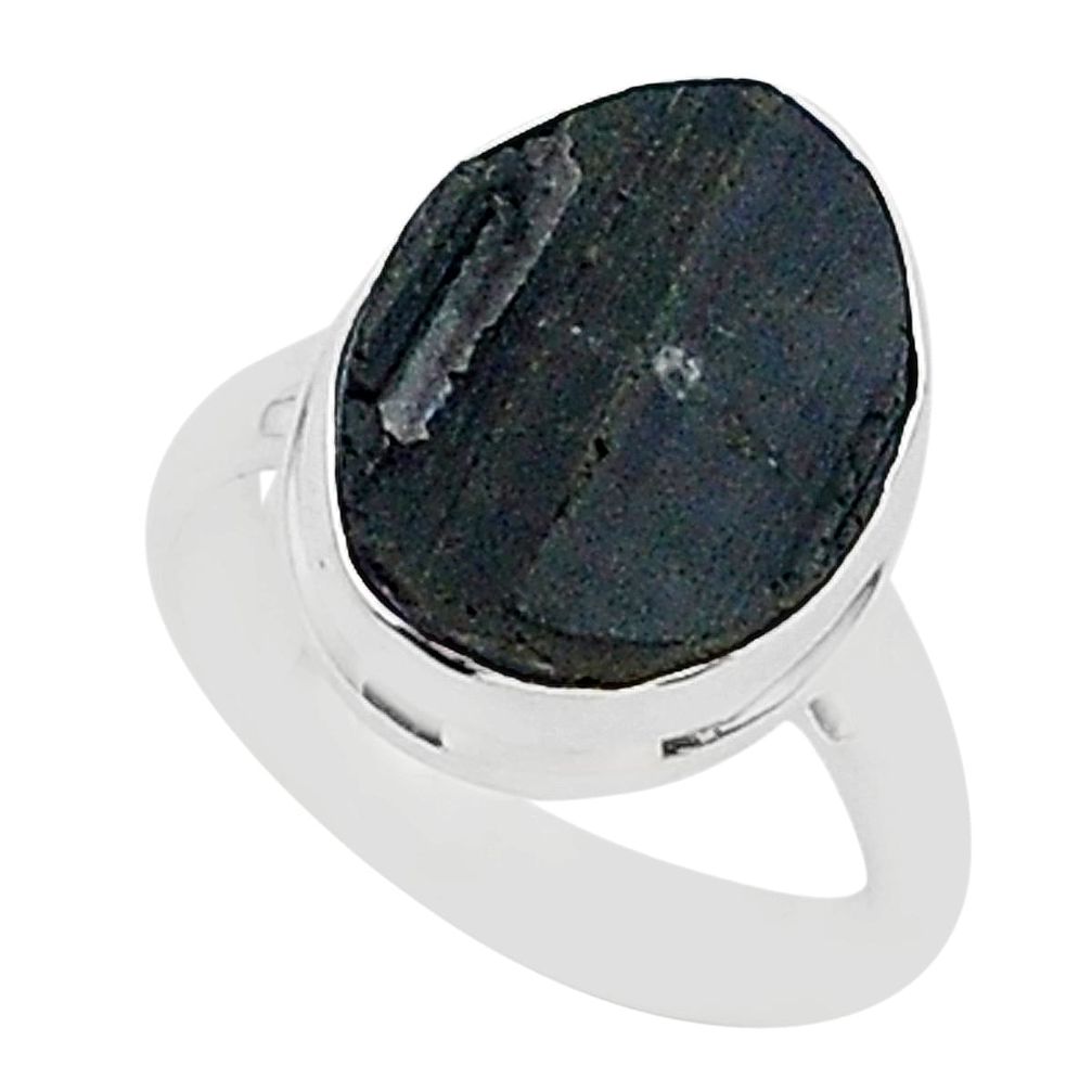 Ultimate protection black tourmaline raw 925 sterling silver ring size6 r96666
