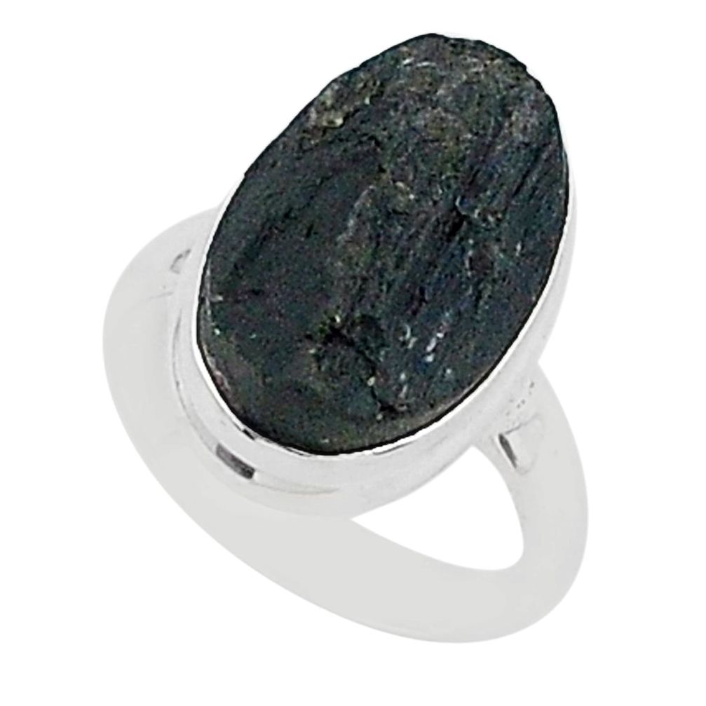 Ultimate protection black tourmaline raw 925 sterling silver ring size6 r96668