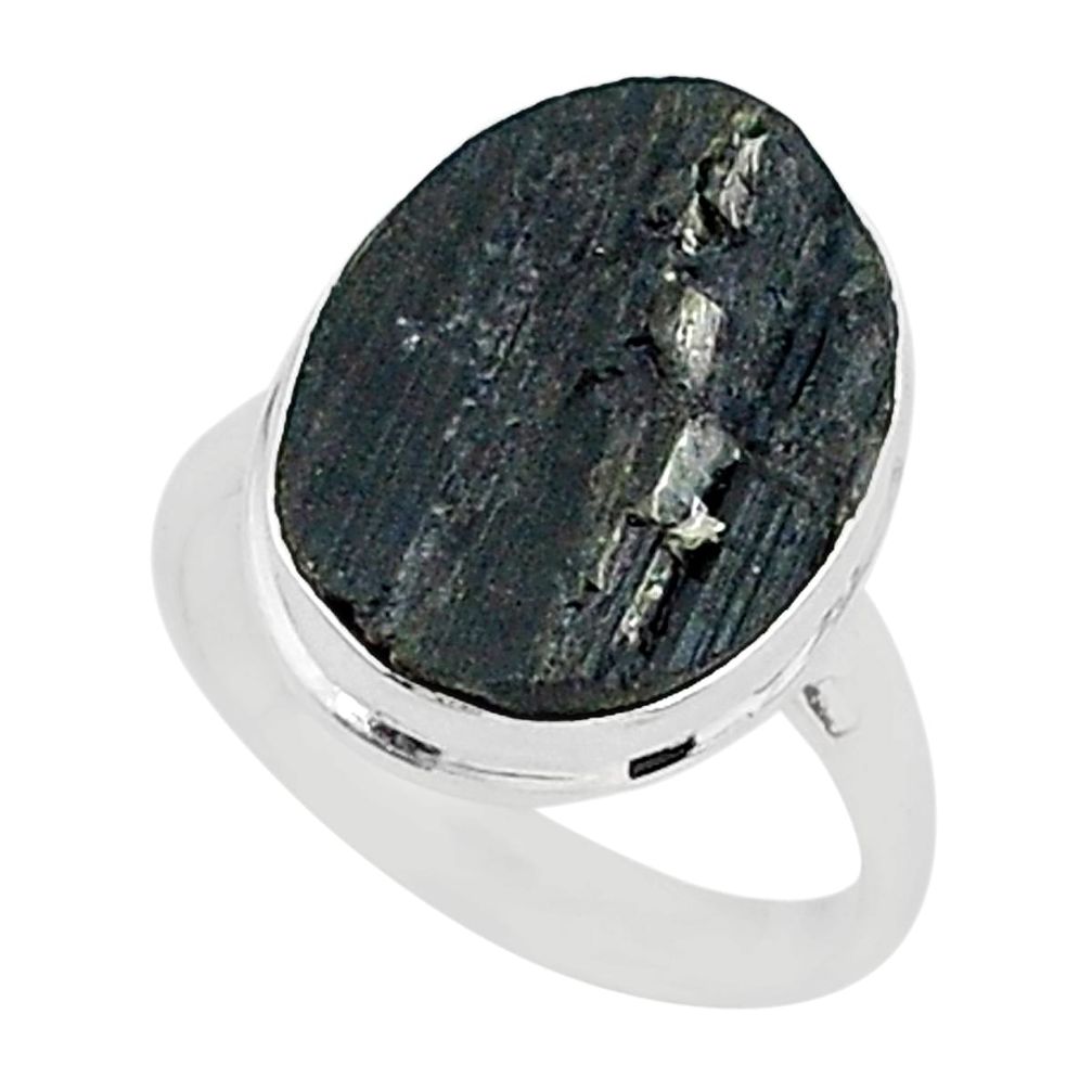 Ultimate protection black tourmaline raw 925 sterling silver ring size8 r96676