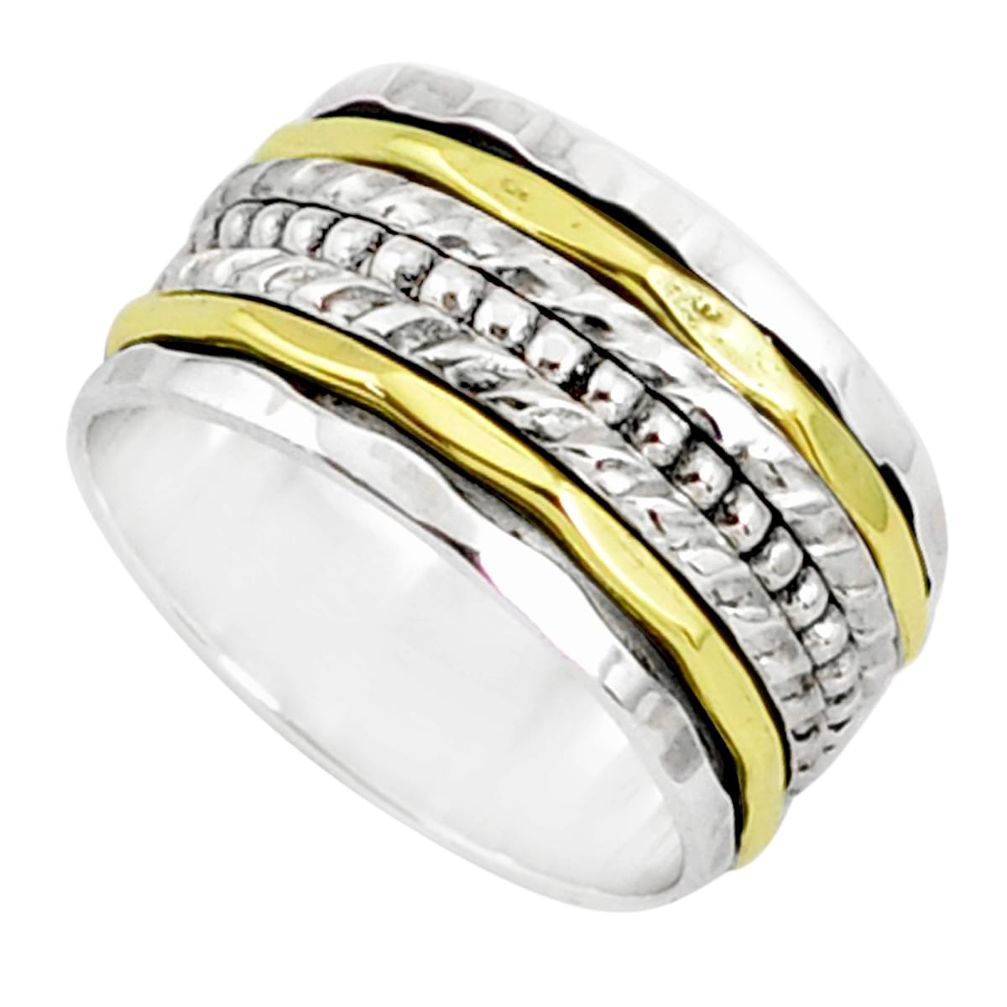 7.69gms victorian 925 silver two tone spinner band handmade ring size 7.5 r80593