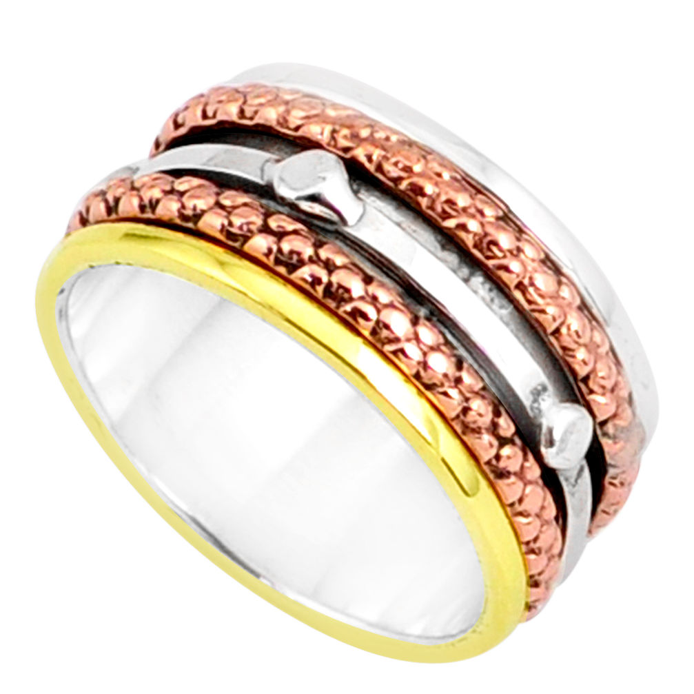 6.65gms victorian 925 silver two tone spinner band handmade ring size 7.5 r80606