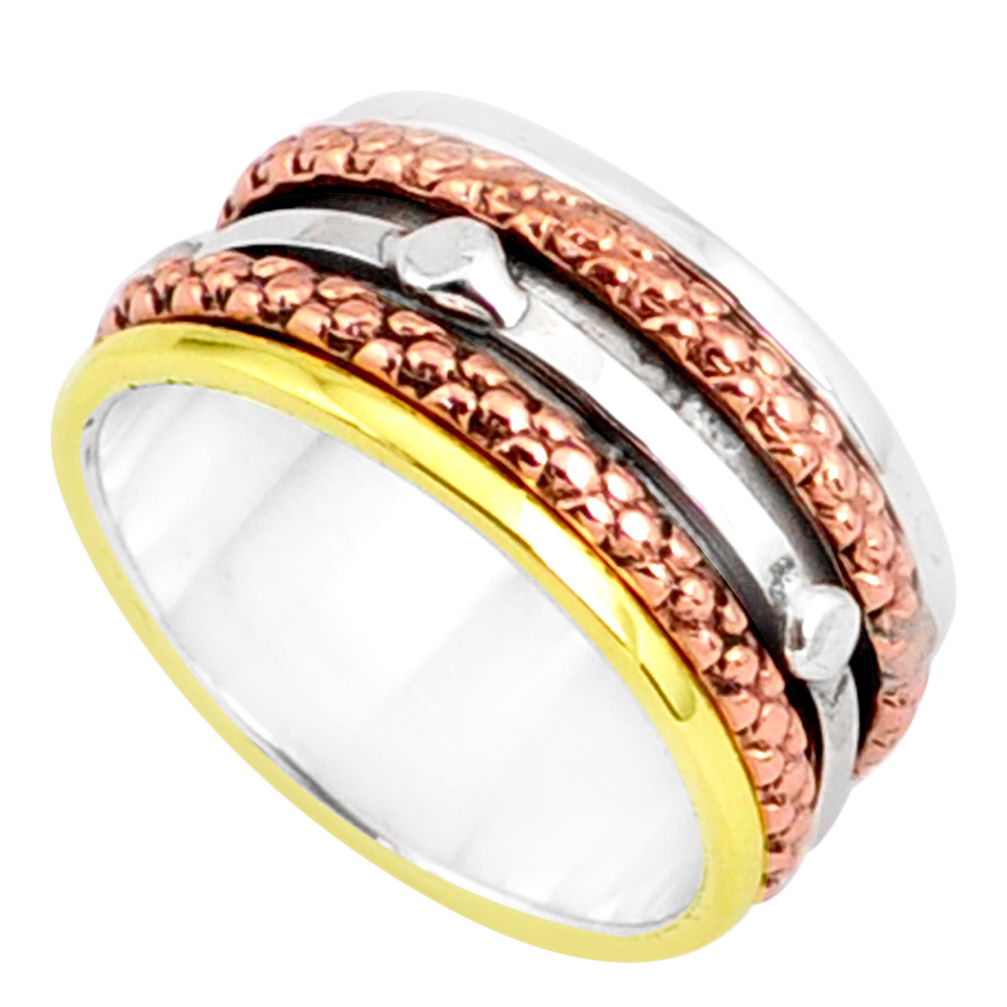 6.49gms victorian 925 silver two tone spinner band handmade ring size 6.5 r80613