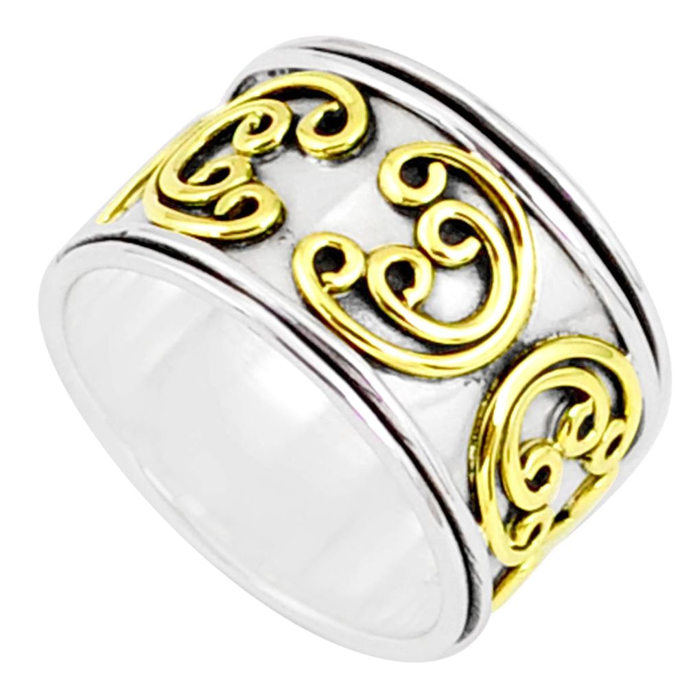 7.89gms victorian 925 silver two tone spinner band handmade ring size 8.5 r80626