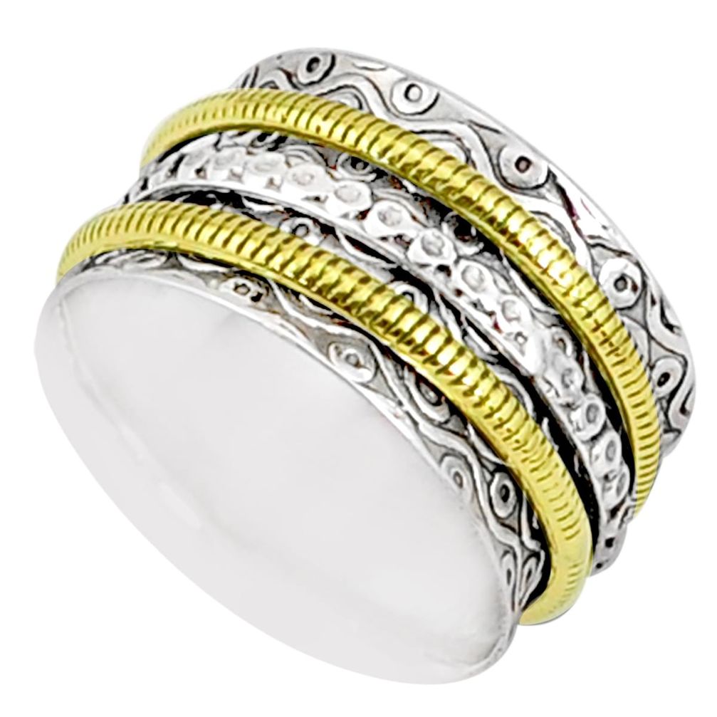 5.89gms victorian 925 silver two tone spinner band handmade ring size 7 r80526