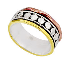 5.25gms victorian 925 silver two tone spinner band ring jewelry size 6.5 y58618