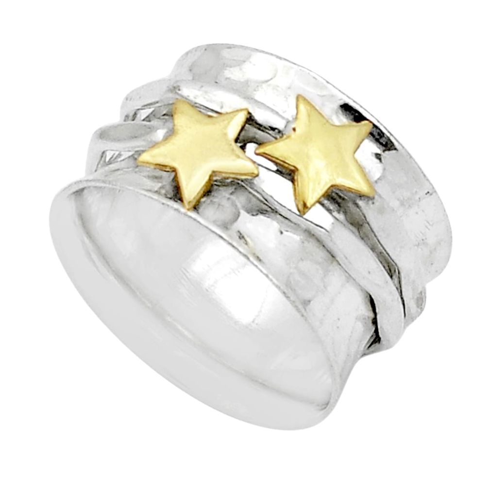 7.28gms victorian 925 silver two tone spinner band star ring size 8.5 u69695