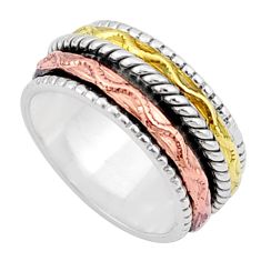 6.53gms victorian 925 sterling silver two tone spinner band ring size 7 u29479