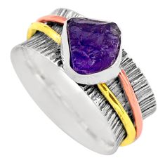 3.42cts victorian amethyst rough silver two tone spinner band ring size 8 t90148
