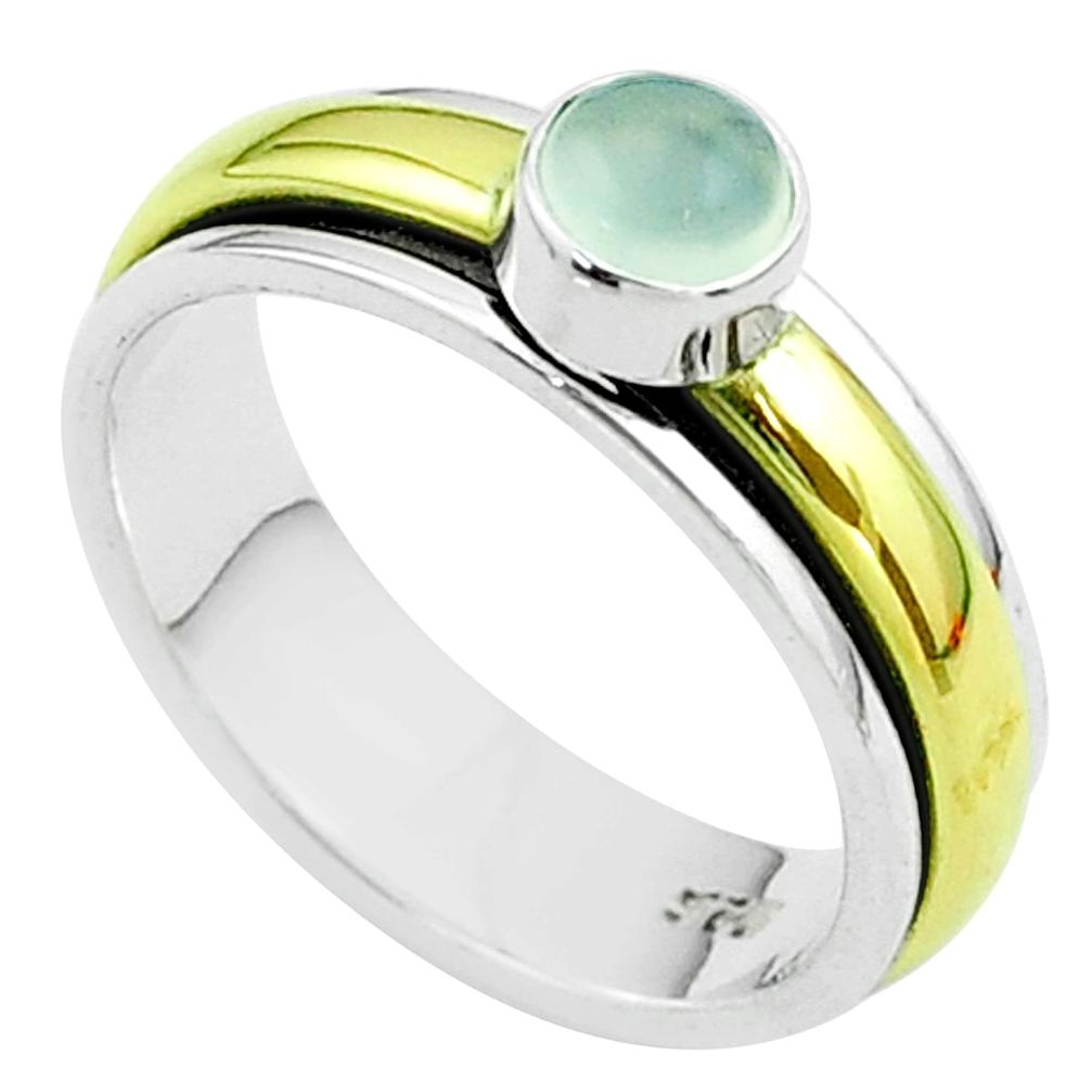 Victorian aqua chalcedony 925 silver two tone spinner band ring size 8.5 t51842