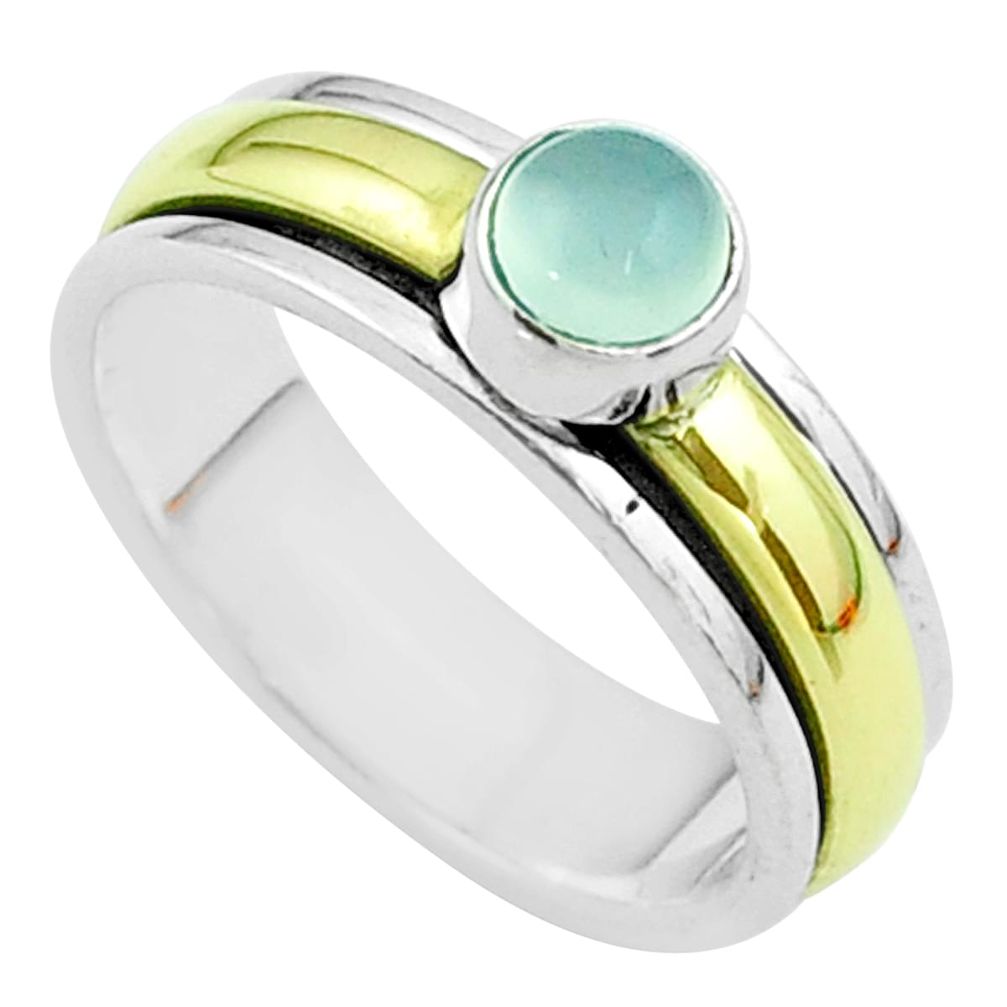 Victorian aqua chalcedony 925 silver two tone spinner band ring size 7.5 t51855