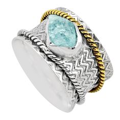 Victorian aquamarine rough 925 silver two tone spinner band ring size 7 t90185