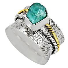 Victorian aquamarine rough 925 silver two tone spinner band ring size 8 t90178