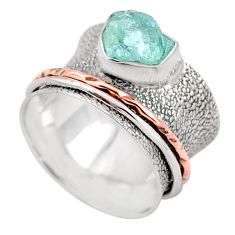 Victorian aquamarine rough 925 silver two tone spinner band ring size 7.5 t90103