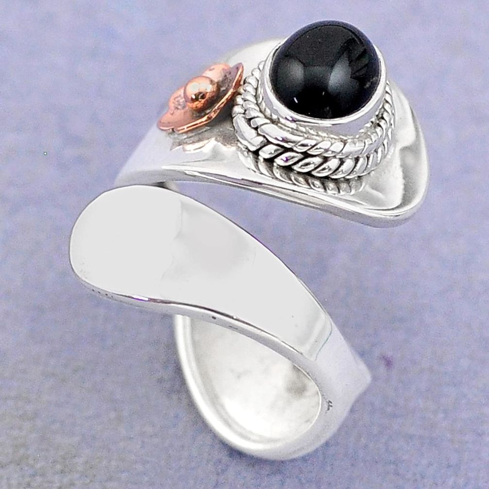 2.13cts victorian black onyx 925 silver two tone adjustable ring size 4 t74426