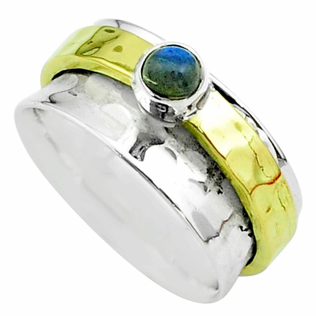 Victorian blue labradorite 925 silver two tone spinner band ring size 7 t51822