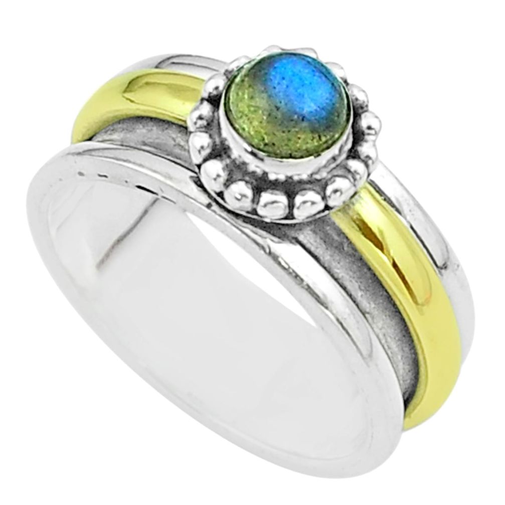 Victorian blue labradorite 925 silver two tone spinner band ring size 8 t51808