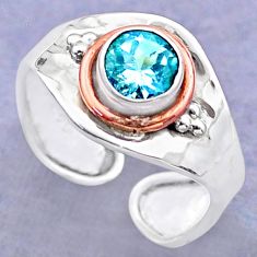 1.05cts victorian blue topaz 925 silver two tone adjustable ring size 6.5 t74345